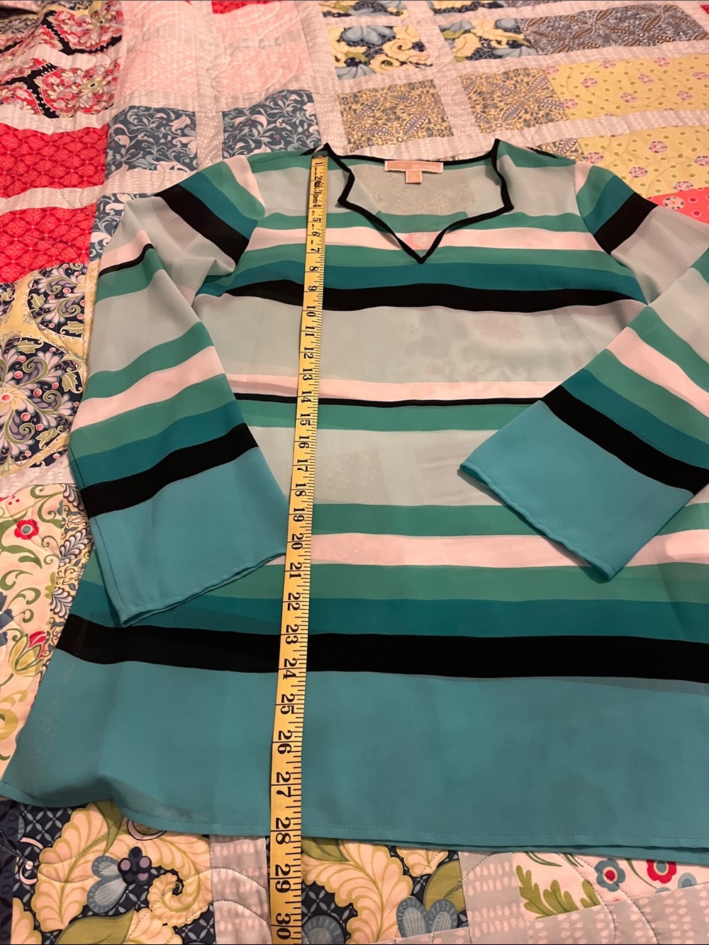 Michael Kors Women’s Striped Teal Blouse – Lightweight Long Sleeve Top